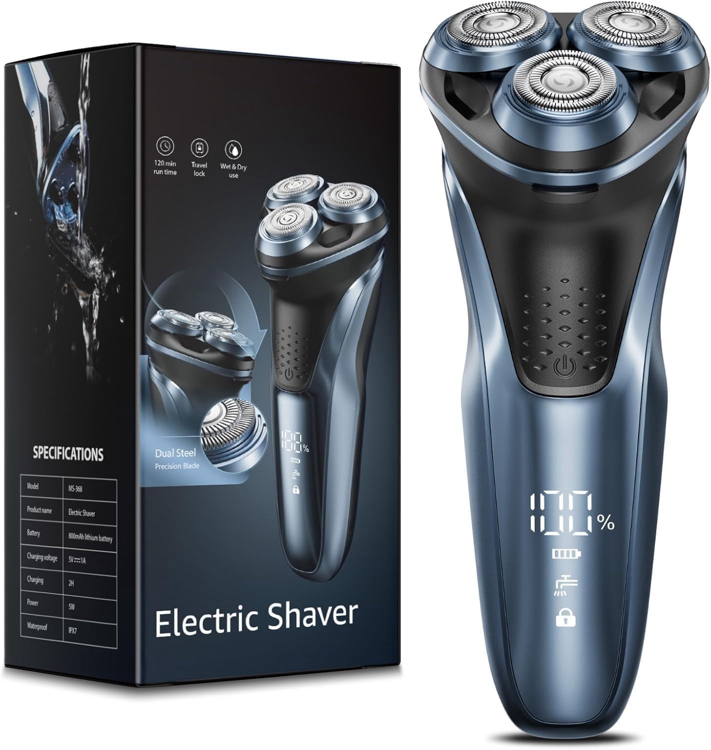 Electric Razor for Men: IPX7 Waterproof Wet or Dry | Rotary Electric Shavers for Men - LED Display - USB-C ...