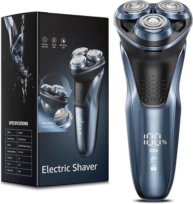 Electric Razor for Men: IPX7 Waterproof Wet or Dry | Rotary Electric Shavers for Men - LED Display - USB-C ...