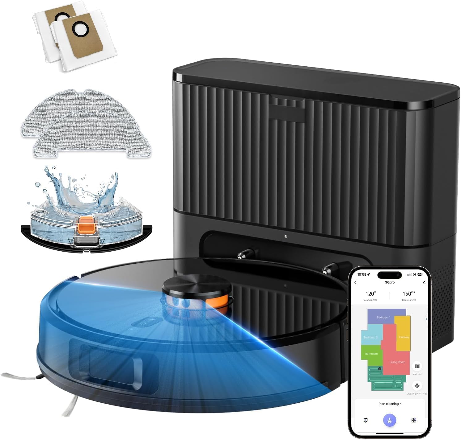 VONKO Robot Vacuum and Mop, 8000Pa, Self-Emptying, LiDAR Navigation | Up to 60 Days Hands-Free, Smart Mapping, App & Alexa Control, Multi-Level Maps, for Pet Hair, Carpet & Hard Floors