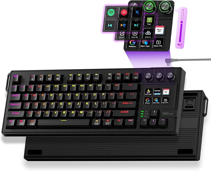 VSD K1 Pro 87‑Key Macro Mechanical Keyboard with Integrated Streaming Deck | 6 Custom LCD keys & 3 knobs, O...