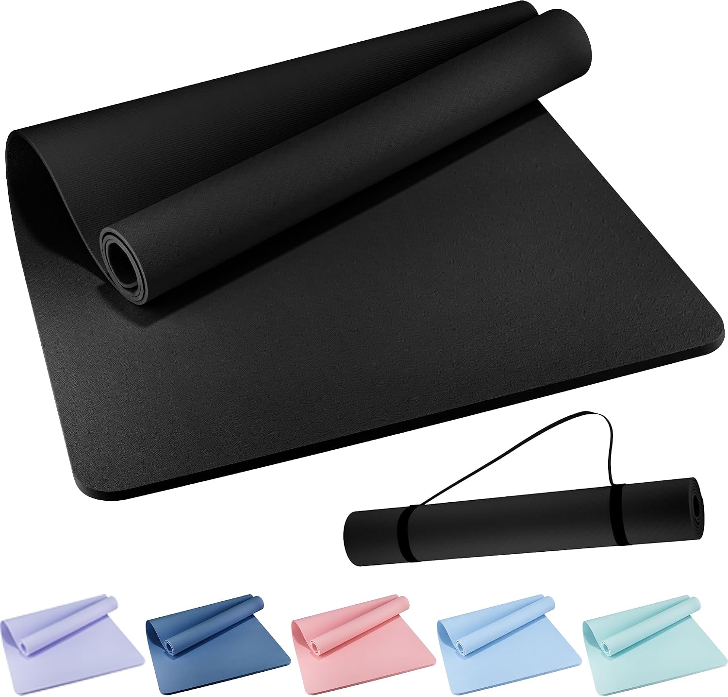 Wimwum Extra Wide Yoga Mat 72" x 32", 6mm TPE Exercise Mat | Non Slip With Carrying Strap, For Yoga, Pilate...