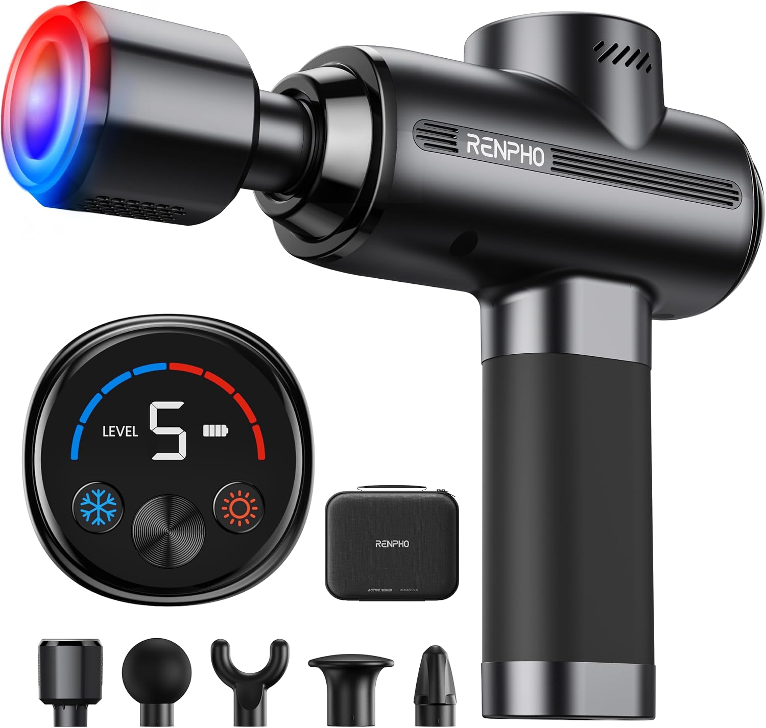 RENPHO Active Thermacool 2 Massage Gun with Intuitive Heat and Cold Control VA Display Handheld Percussion 10mm Deep Tissue Massager for Neck Back Muscle, FSA Eligible Gift for Men Women Athletes HSA