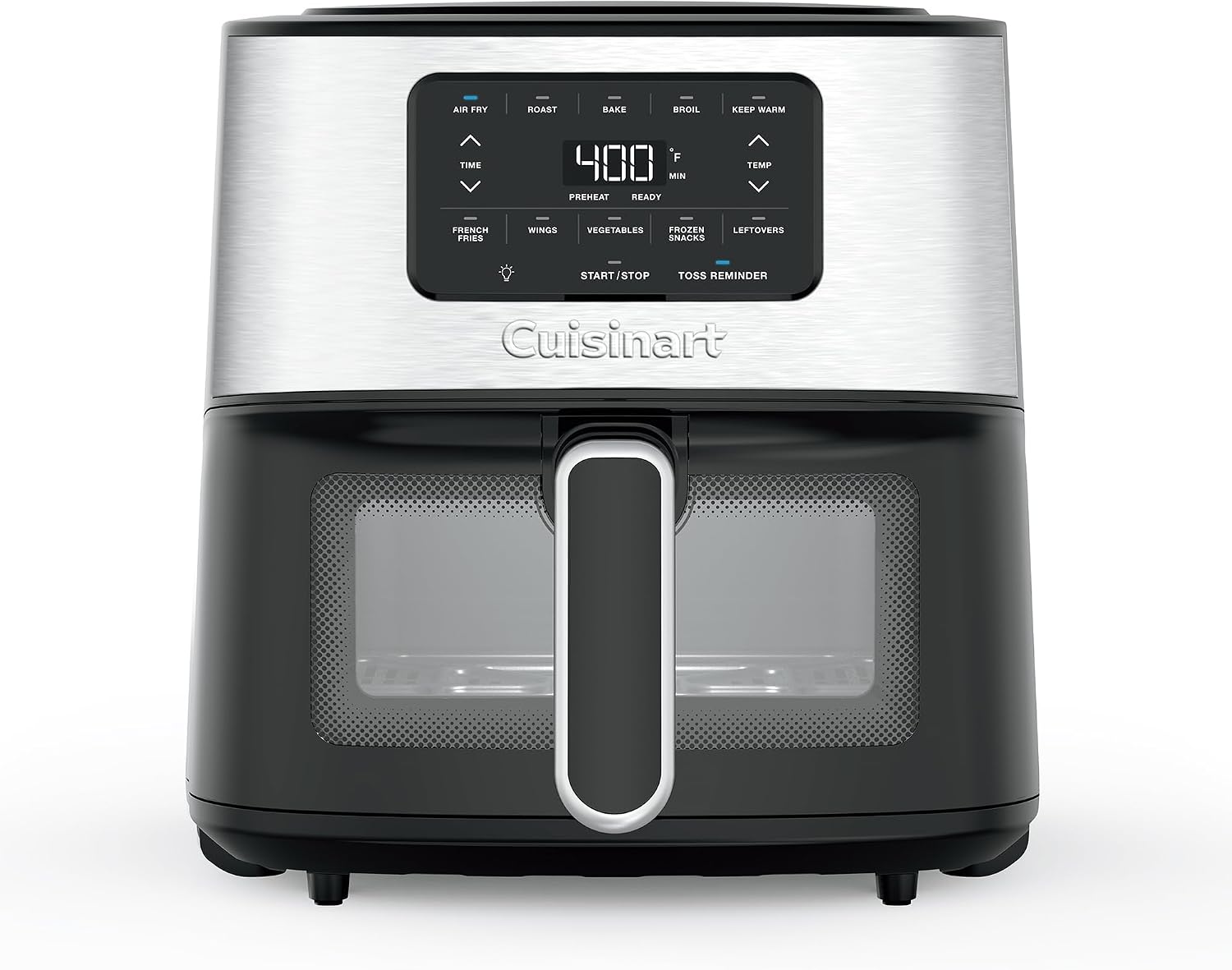 Cuisinart Air Fryer, 6-Quart Basket Large Fryer with 5 Cooking Functions to Roast, Bake, Broil, Air Fry and Keep Warm, 5 Airfryer Presets, Dishwasher-Safe Parts, AIR-200NAS, Stainless Steel & Black
