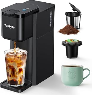 Tastyle Mini Single Serve Hot and Iced Coffee Maker for K Cup and Ground 6 to14 Oz Brew Sizes, with Recipe Book, for Home, Travel, RV, Office and Dorm, 120V, K310IC, 2.0 version, Classic Black