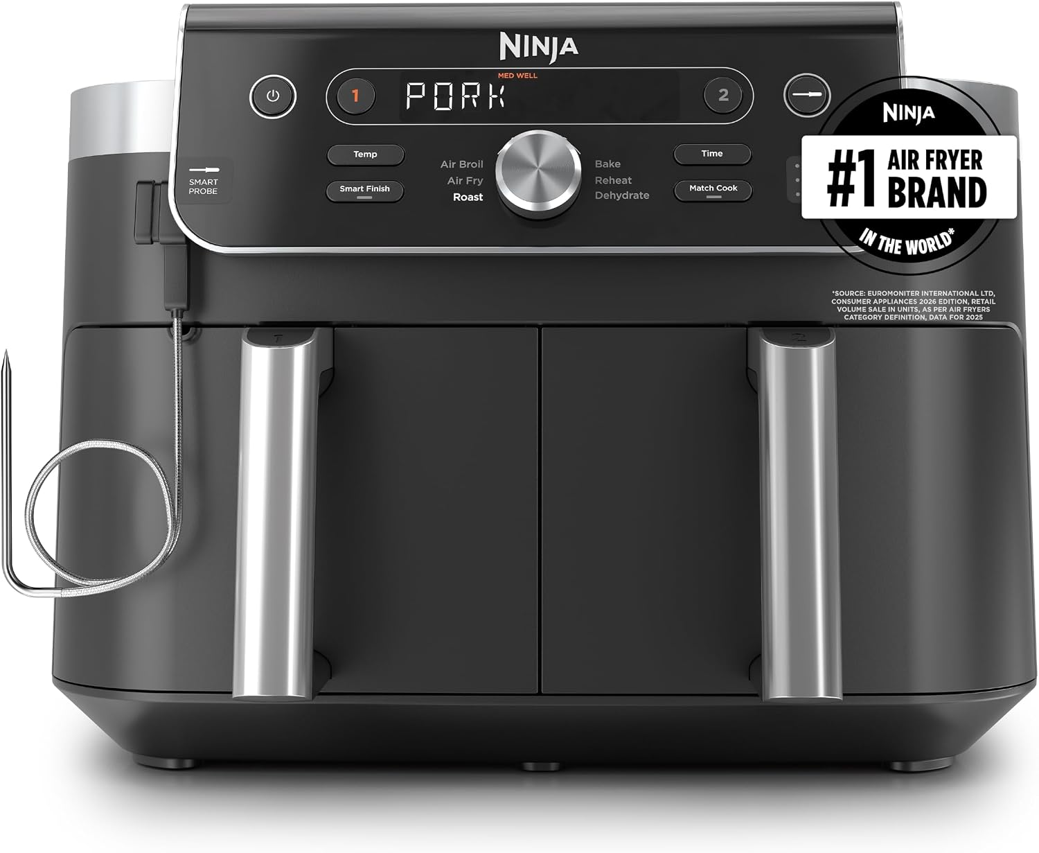 Ninja DualZone Air Fryer, 10 Qt Smart, 6-in-1, Grey, DZ950 Air fry, roast, bake, broil, reheat, dehydrate, Smart Cook thermometer, Match Cook, Smart Finish