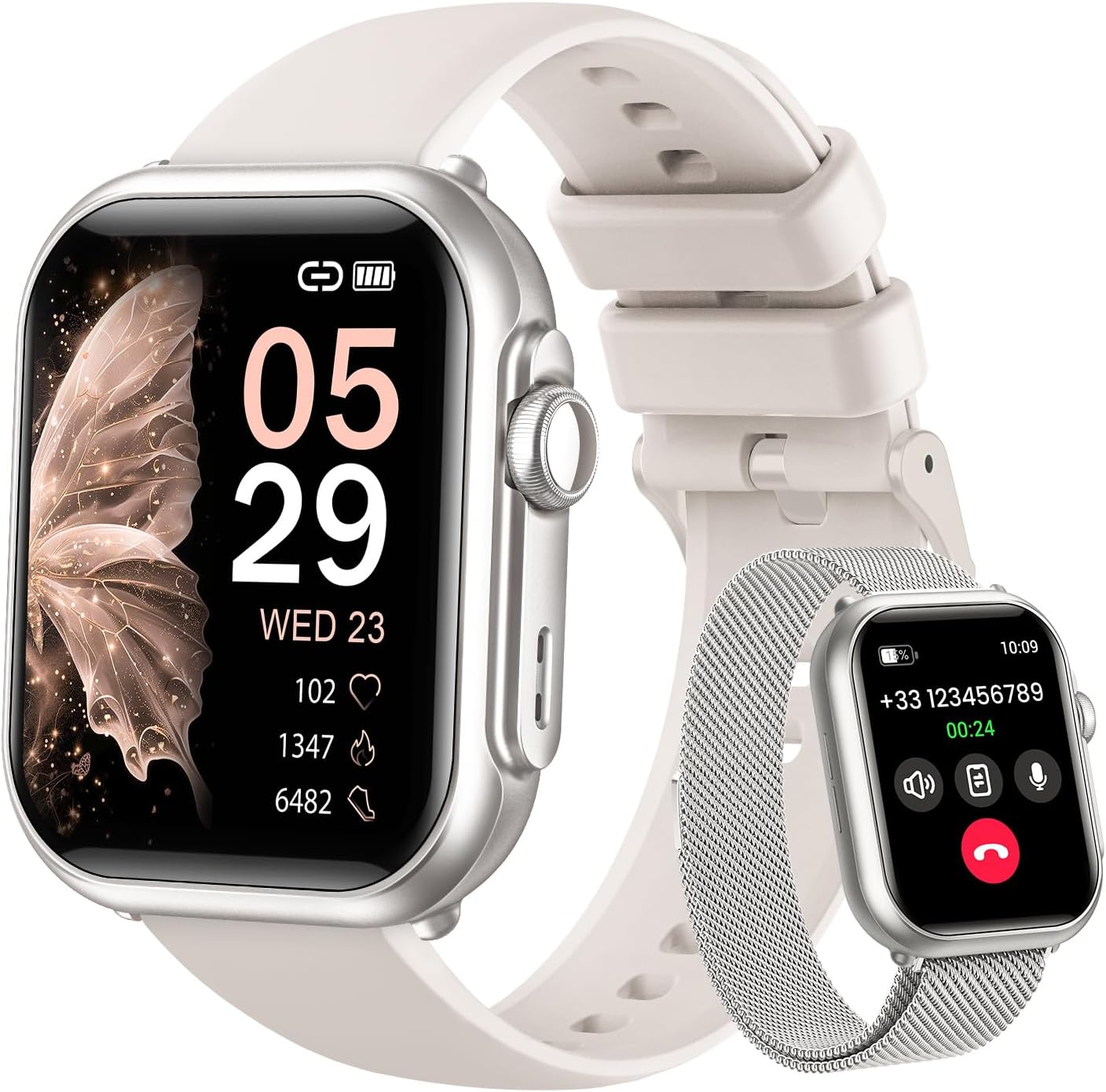 Smart Watch for Women,Health Monitor Fitness Watch for Android iPhone 2Band Smartwatch for Calls/SMS/Notifications, Sleep/Heart Rate/SpO2/Blood Pressure Monitor, IP28 100+ Sports Modes