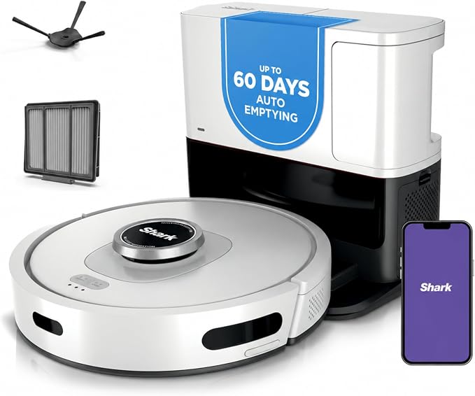 Shark AI Ultra Robot Vacuum, 60-Day Self-Emptying Base, Black, AV2511AE Matrix Clean Navigation for Carpet, Hard Floors & Pet Hair, HEPA, Powerful Suction, Anti-Hair Wrap, LiDAR Mapping, Wi-Fi