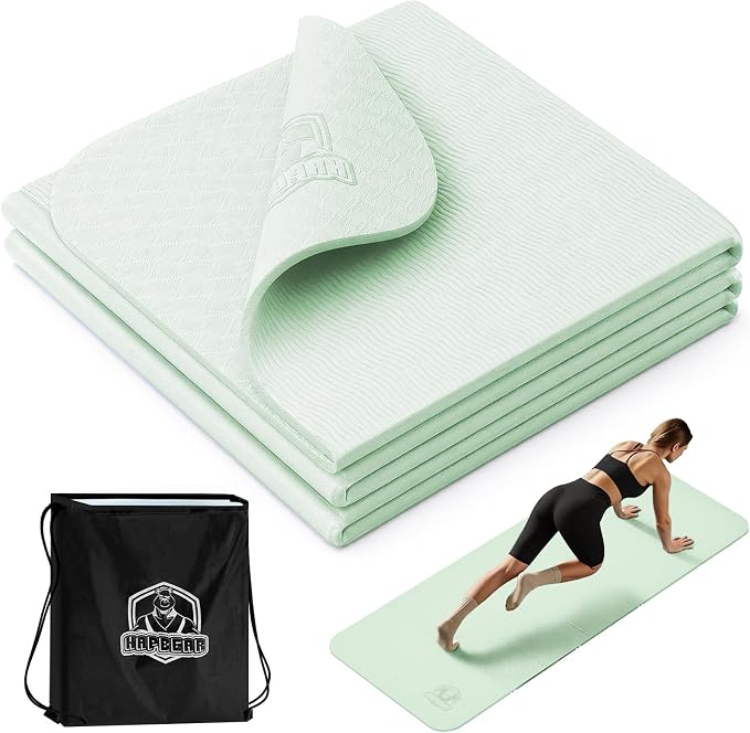 HAPBEAR Foldable Yoga Mat -72"x24"x0.24" (6mm), Non-Slip TPE Exercise Mat | Ideal for Home Workout, Yoga, P...