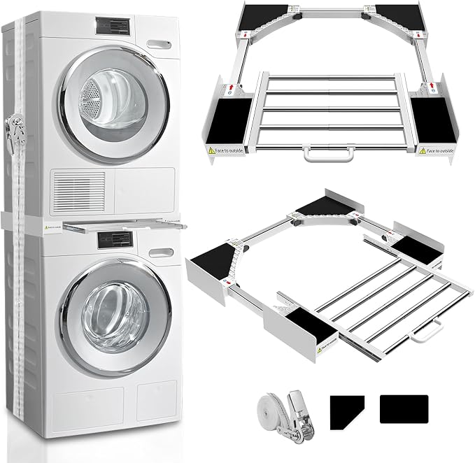 Washer Dryer Stacking Kit 29 inch - Universal Washer and Dryer Stacking Kit with Pull Out Drying Rack - Adjustable 29"/28"/27"/26"/25"/24" Stacking Kit with Ratchet Strap - Space-Saving