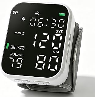 Automatic Wrist Blood Pressure Monitor Digital Rechargeable Machine Black | Large LED Display, Adjustable Cuff, Voice Function, Portable, Health Care for Home Use, with Storage Bag