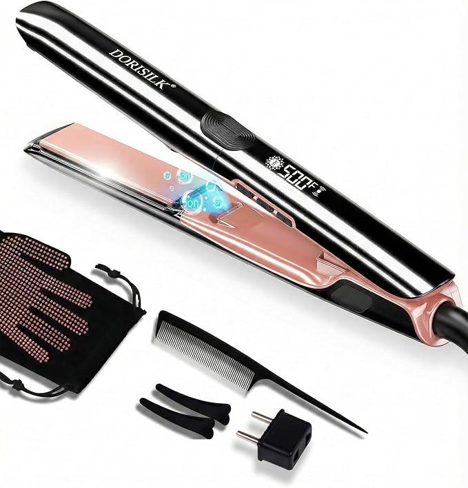 DORISILK 500 Degree High Temp Professional Hair Straightener，30s Fast Heating Ceramic Flat Iron ，2 in 1 Hair Straightener and Curler，Plasma Flat Iron Get Frizz-Free ，Dual Voltage for Travel Using 1 inch