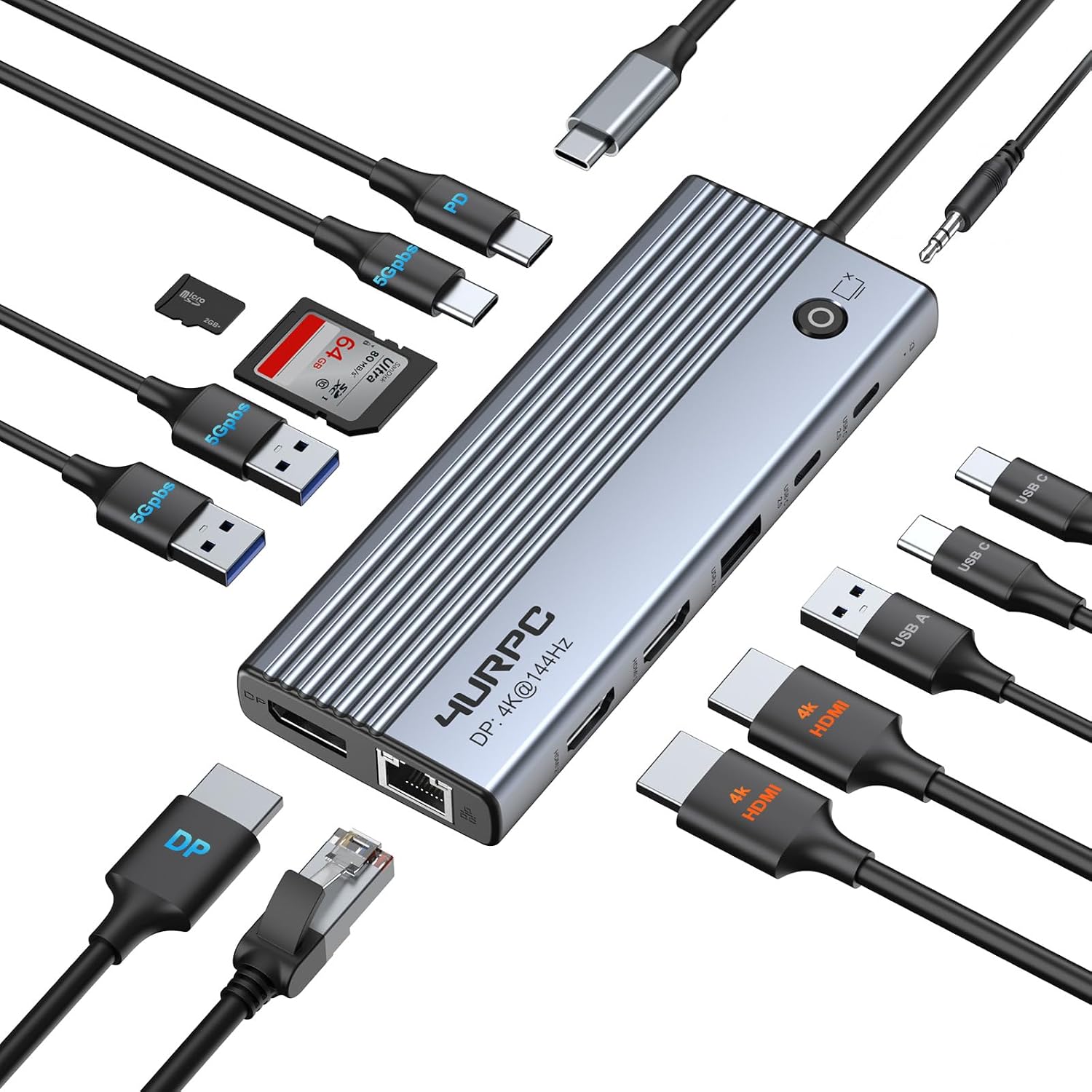 Ad - Laptop Docking Station 3 Monitor 4K, 14-in-1 USB C Docking Station | 4K@144Hz DP, 6USB Port, 100W PD Chargi...