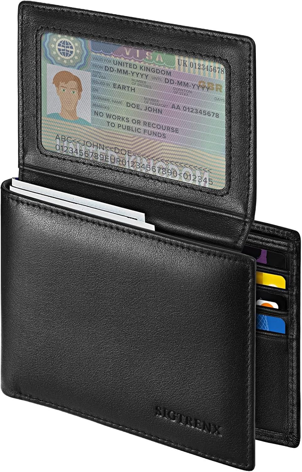 Sigtrenx Leather Wallets for Men, Genuine Leather Mens Wallet Bifold Rfid Blocking with 2 ID Windows (Black)