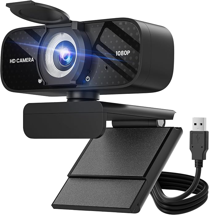 TRAUSI Webcam 1080P with Built-in Mic, Wide Angle & Privacy Cover for PC/Laptop, Plug & Play USB HD Computer Web Camera with Light Correction for Meetings, Streaming and Video Calling