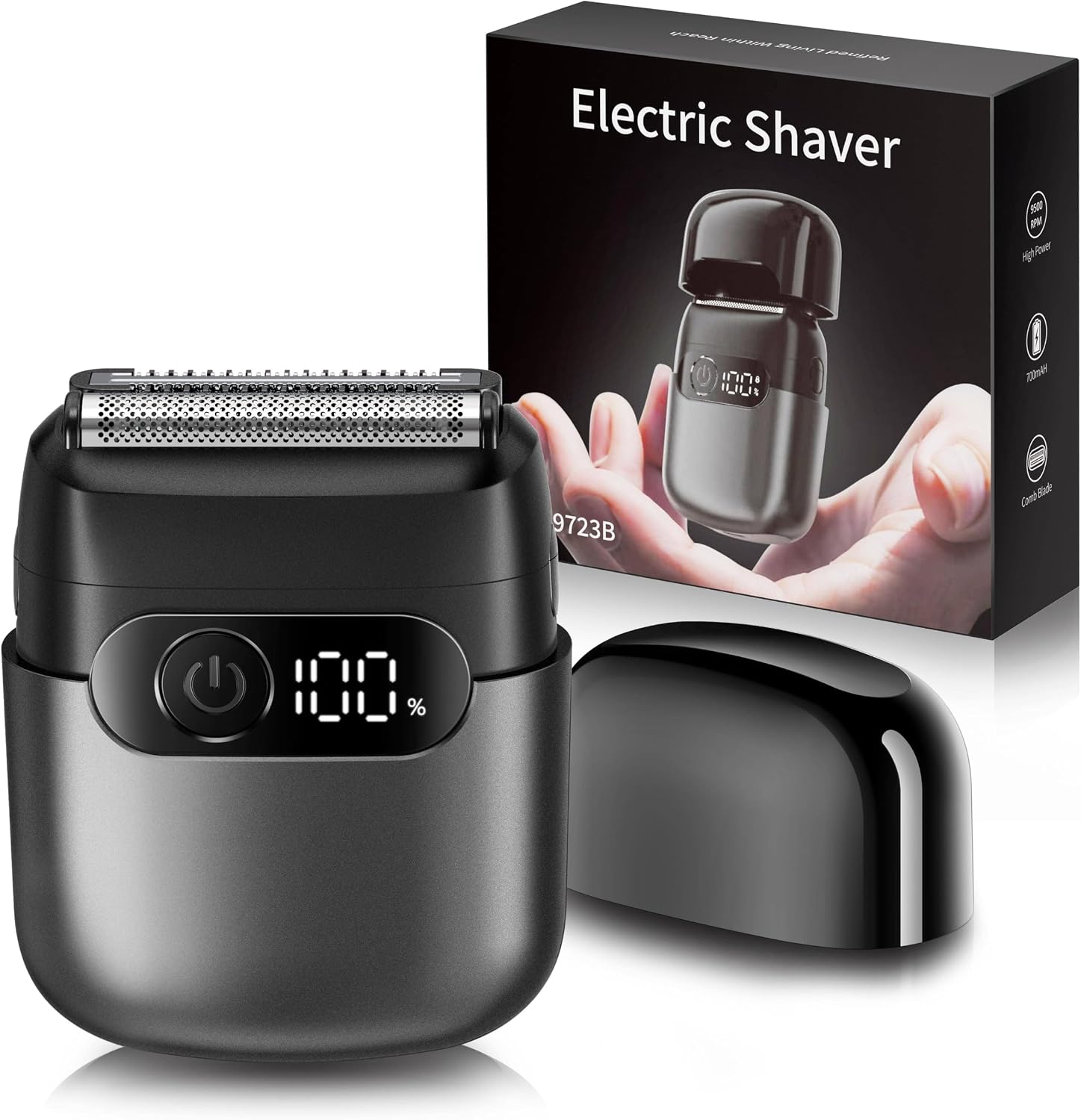 Electric Razor for Men, Foil Shaver and Beard Trimmer -Graphite Black Dry & Wet, LED Battery Display, USB-C Fast Charging, IPX7 Waterproof Portable Travel Shaver