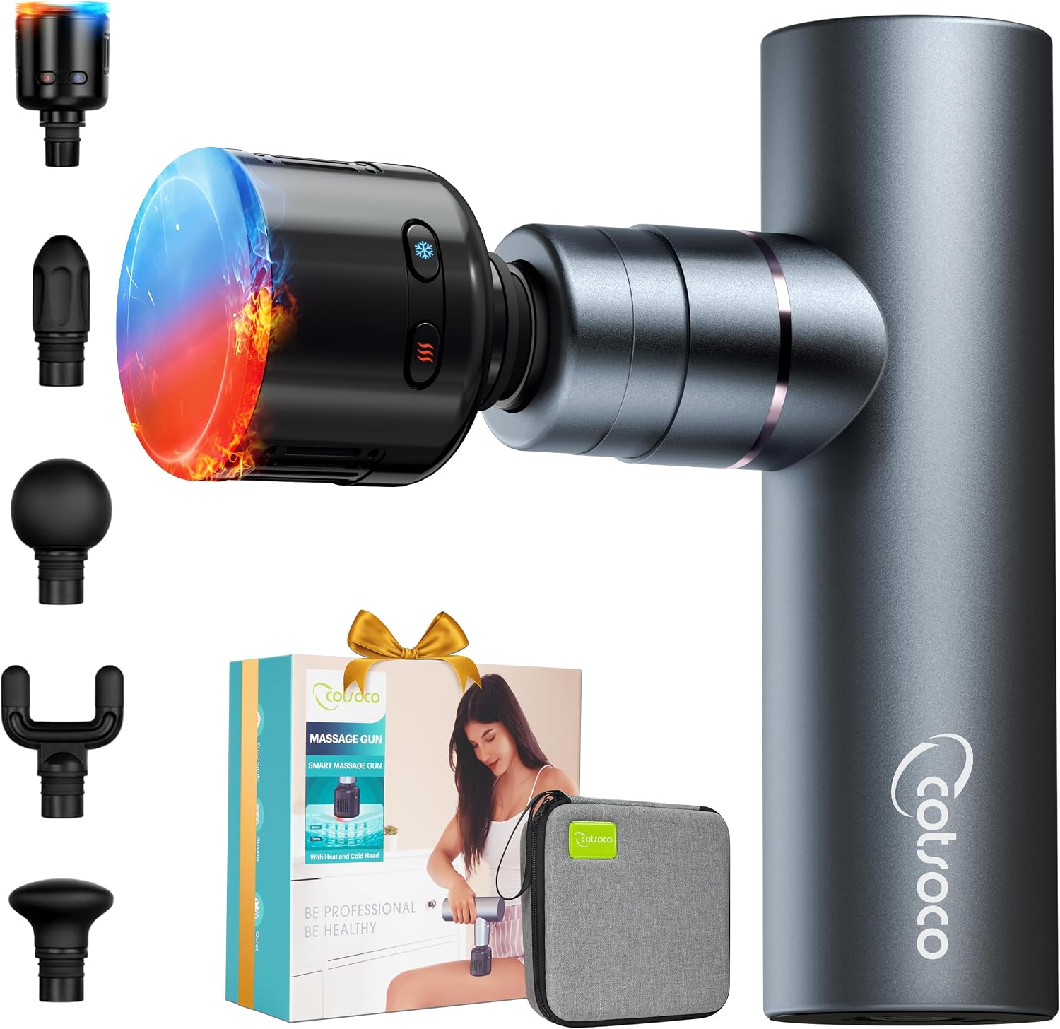 cotsoco Mini Massage Gun with Heat and Cold, 45lbs Force, 8H Battery | Pocket-Sized Full-Metal Deep Tissue ...