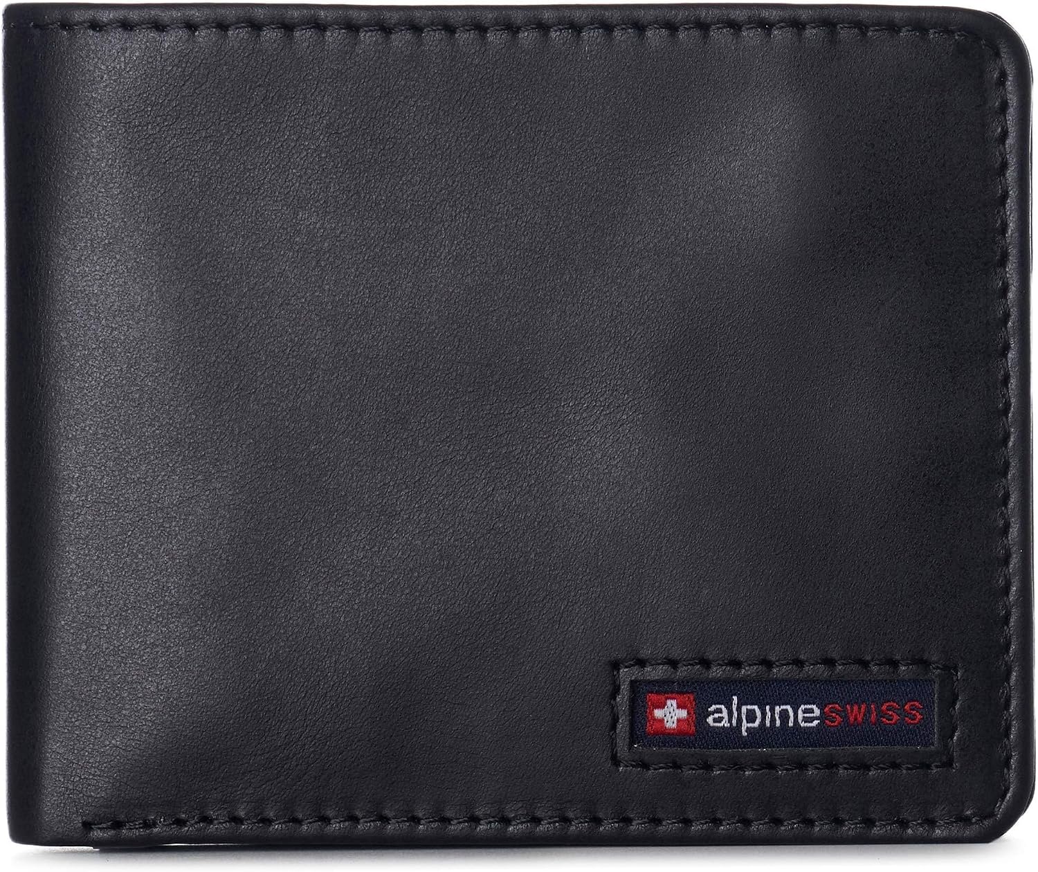 Alpine Swiss Mens Wallet for Men | RFID Protected Leather Mens Wallet | Spencer Bifold with Divided Bill Section | Gift Box | 2 ID Windows | 14 Card Storage Pockets for Organization Glossy Nappa Black