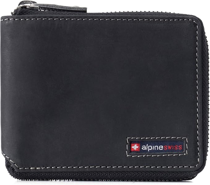 Alpine Swiss Logan Mens Bifold Wallet All-Around Zipper Closure RFID Safe | Tested RFID Protection Genuine ...