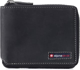 Alpine Swiss Logan Mens Bifold Wallet All-Around Zipper Closure RFID Safe | Tested RFID Protection Genuine ...