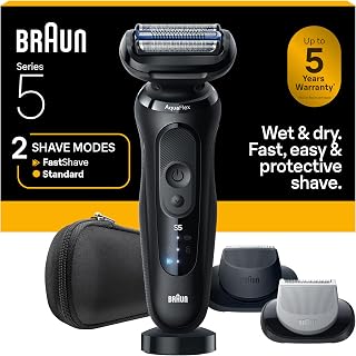 Braun Series 5 Electric Shaver for Men, Wet & Dry Foil Razor, Precision Trimmer Attachment, Body Groomer Attachment, Charging Stand, Travel Case, Black 5155cs