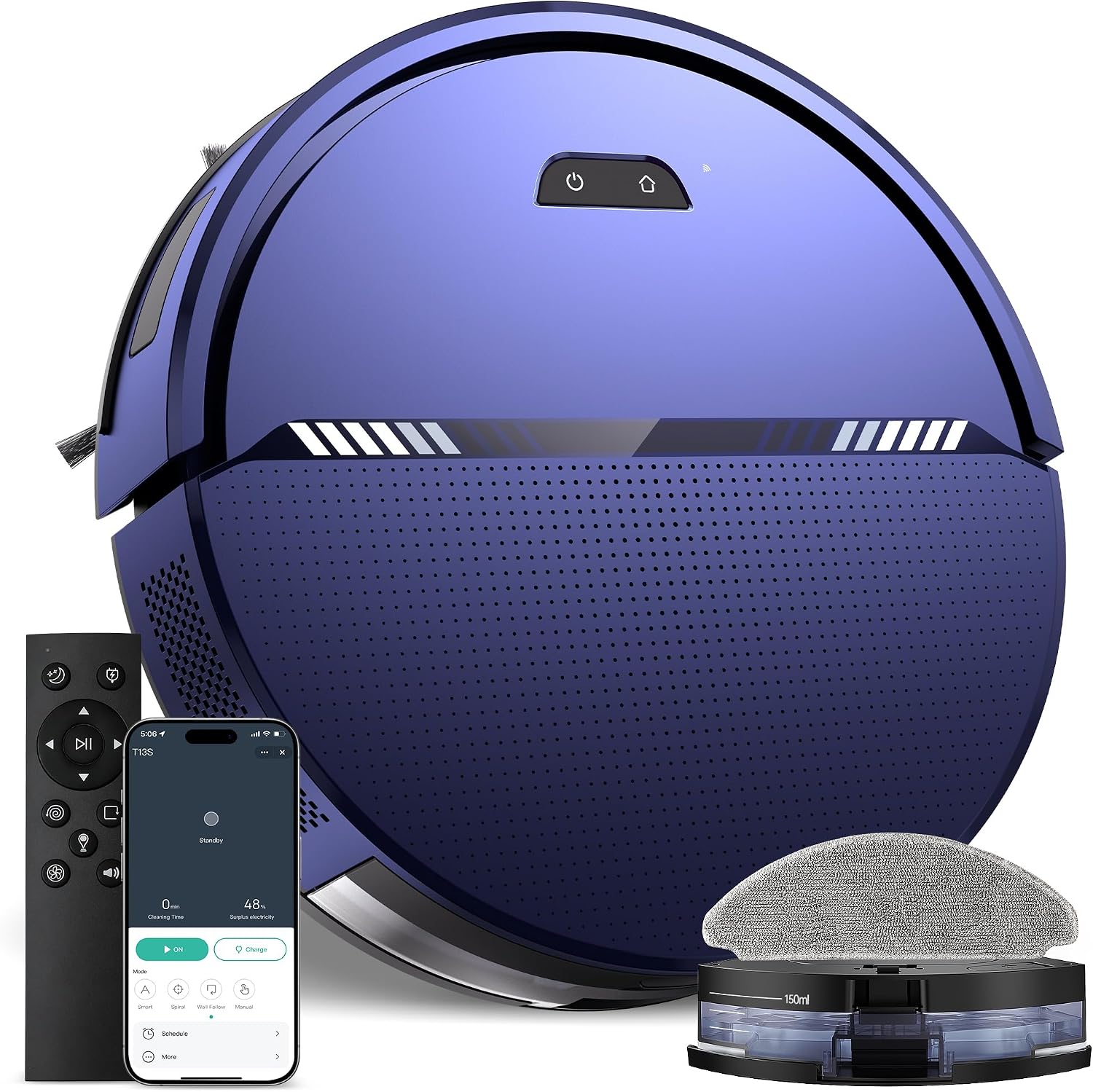 Robot Vacuum and Mop Combo, 8000Pa Strong Suction 2 in 1 Vacuum Robot with Mopping, with Schedule, Wi-Fi/App/Remote, Self-Charging, Slim, Ideal for Hard Floor, Pet Hair, Low-Pile Carpet