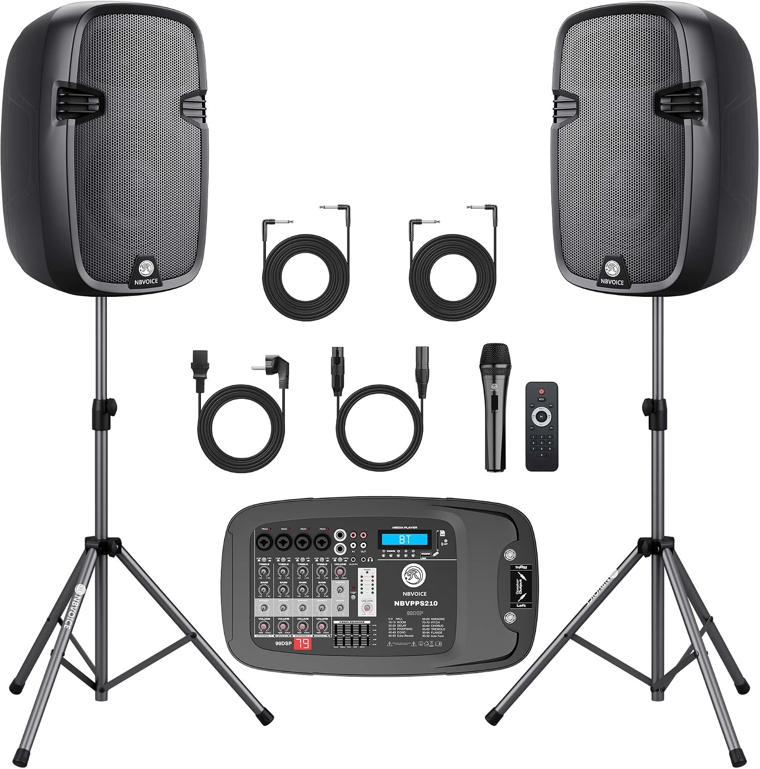 Ad - NBVOICE NBVPPS210DSP 10" 600W Professional Powered PA System with 99DSP Tech, 48V Phantom Power,8-Channel M...
