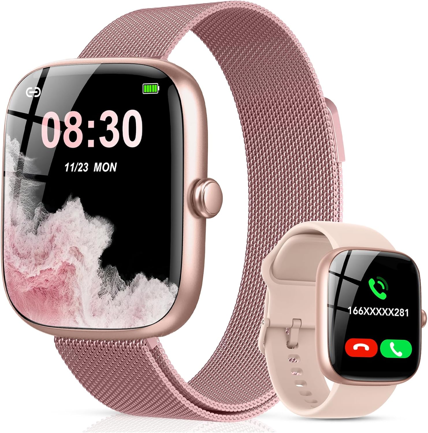 CASCHO Smart Watches for Women, Answer/Make Call,1.85'' HD Fitness Tracker with Heart Rate/Sleep/SpO2 Monitor,Smartwatch for iPhone/Samsung/Android,120+ Sport Modes,IP68 Waterproof with 2 Bands