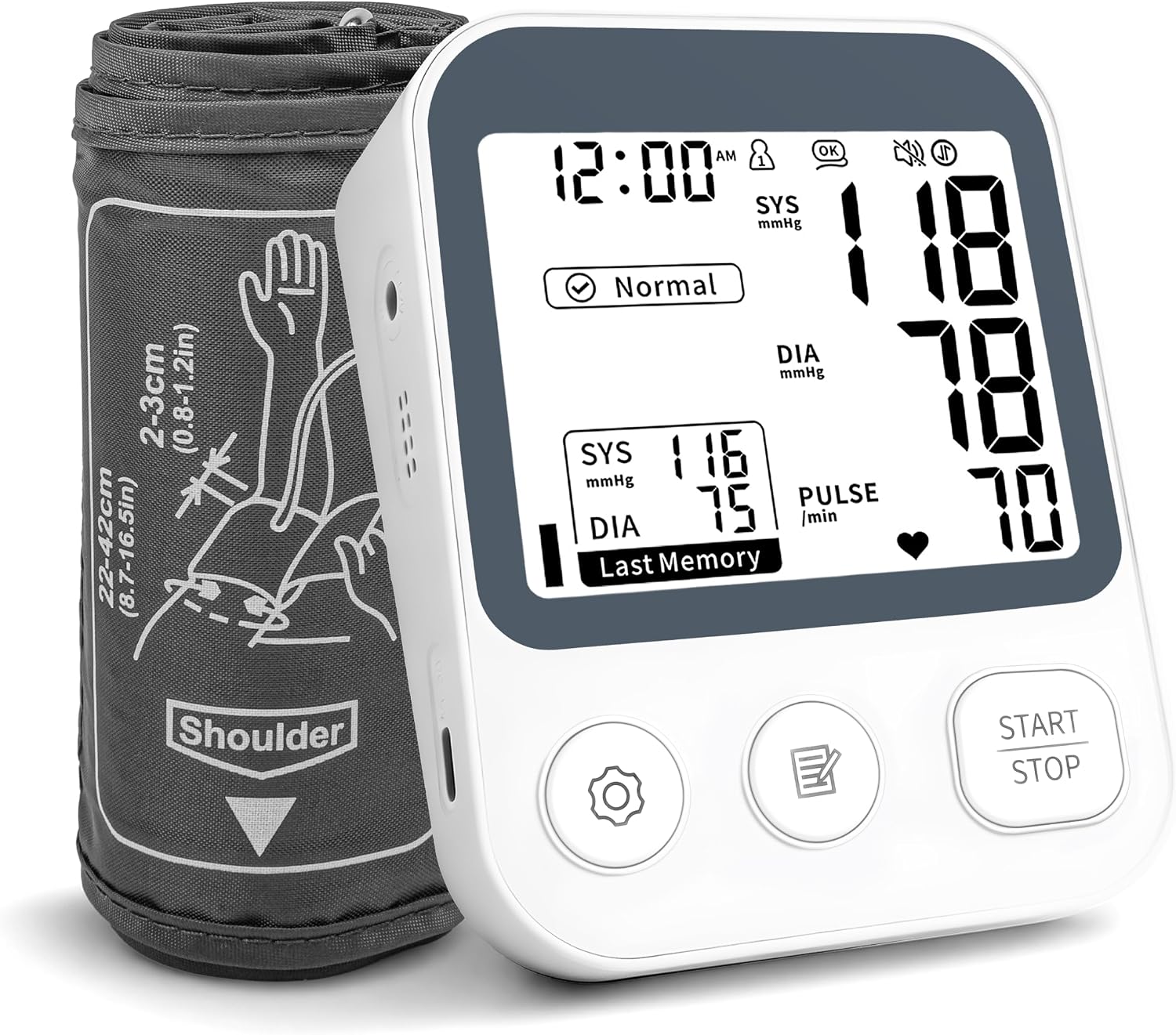 Blood Pressure Monitor Large Upper Arm Cuff 8.7" -16.5", Dark Grey For Home Use, Clinically Validated BP Machine, 2*120 Memory, LCD Backlit Screen, Voice Broadcast with Storage Bag