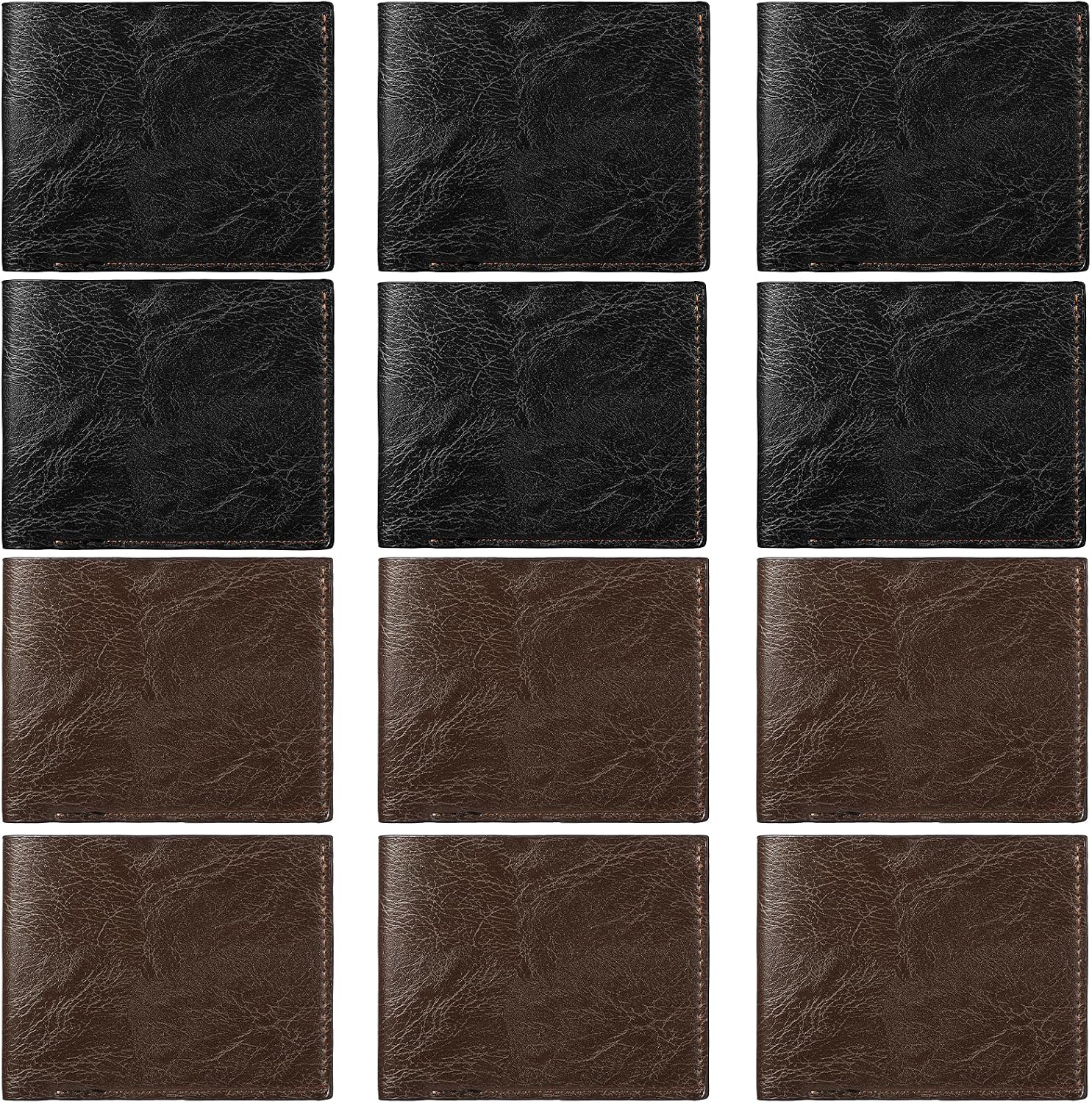 12 Pcs Leather Bifold Wallet Bulk for Men,Money Clip,6Black & 6Light Brown