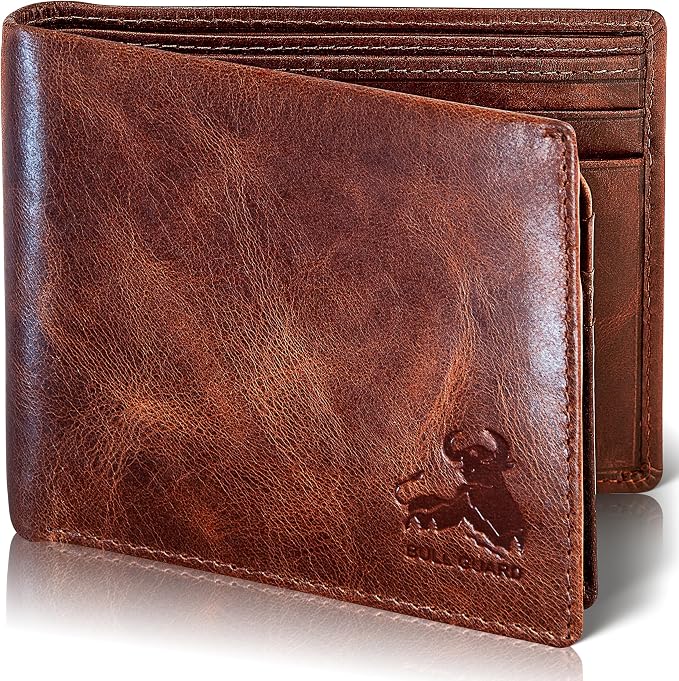 BULL GUARD RFID Wallet For Men Premium Leather Bifold Wallet Western Brown Extra Capacity, Secure & Durable Top Grain Leather Men’s Billfold with Flip Up ID, 11 card slots, 2 Bill Dividers, Gift Boxed